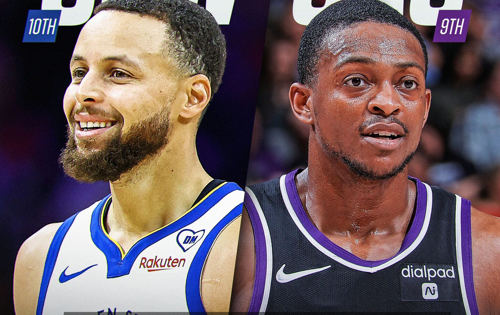 STEPHEN CURRY A LA IZQUIERDA DE LOS WARRIORS Y DE'AARO FOX A LA DERECHA DE LOS KINGS