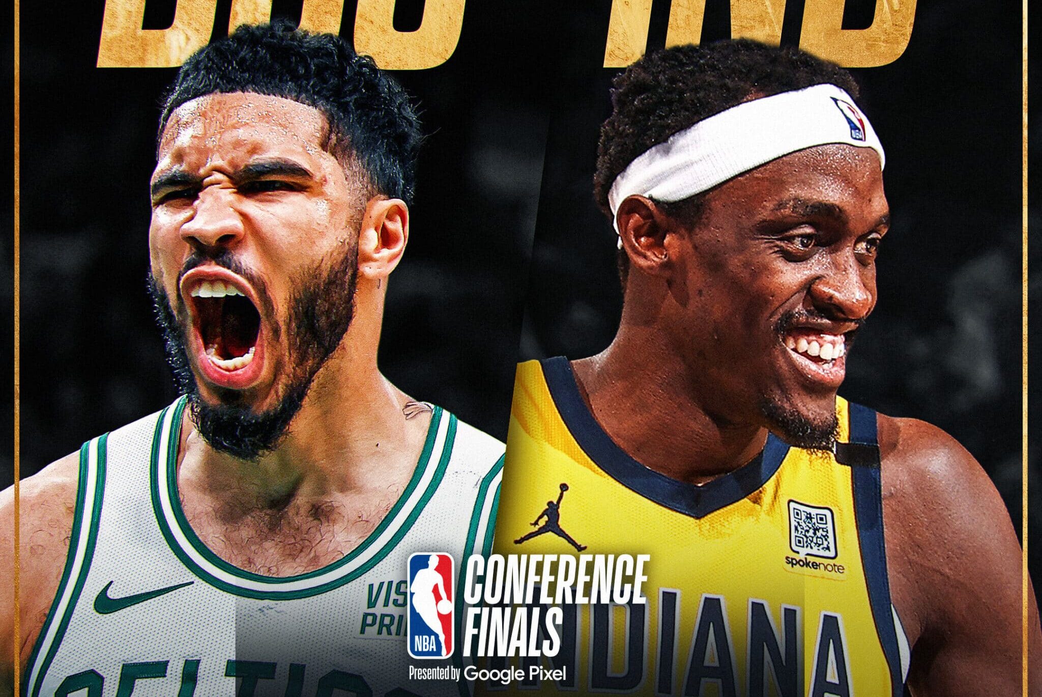 JAYSON TATUM A LA IZQUIERDA DE LOS CELTICS Y A LA DERECHA PASCAL SIAKAM DE LOS PACERS