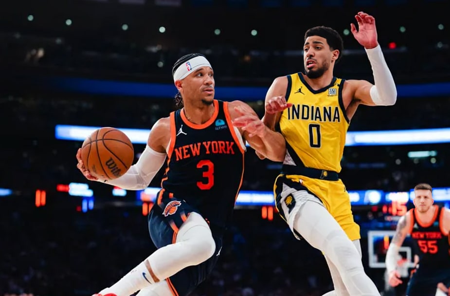 JOSH HART DE LOS KNICKS DEFENDIDO POR TYRSE HALIBURTON DE LOS PACERS