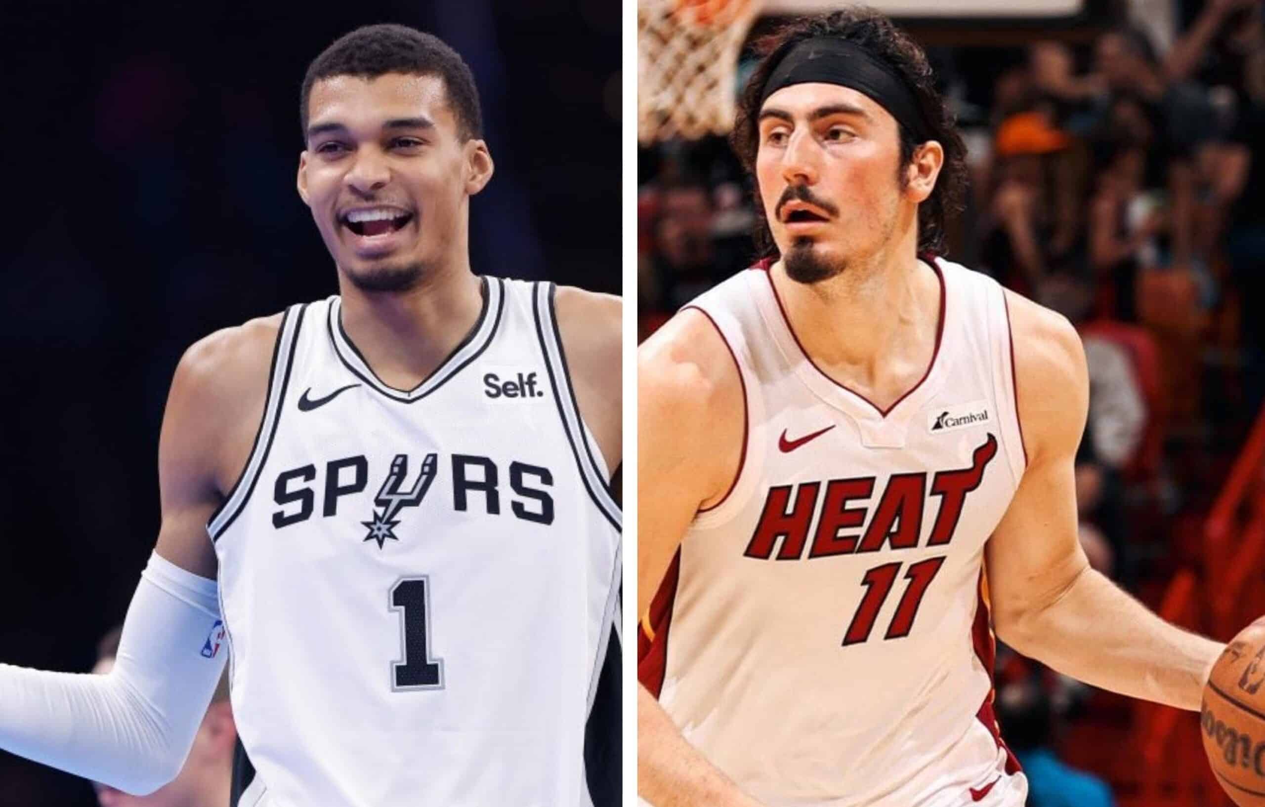 A LA IZQUIERDA VÍCTOR WEMBANYAMA DE LOS SPURS, Y JAIME JÁQUEZ JR A LA DERECHA DEL HEAT