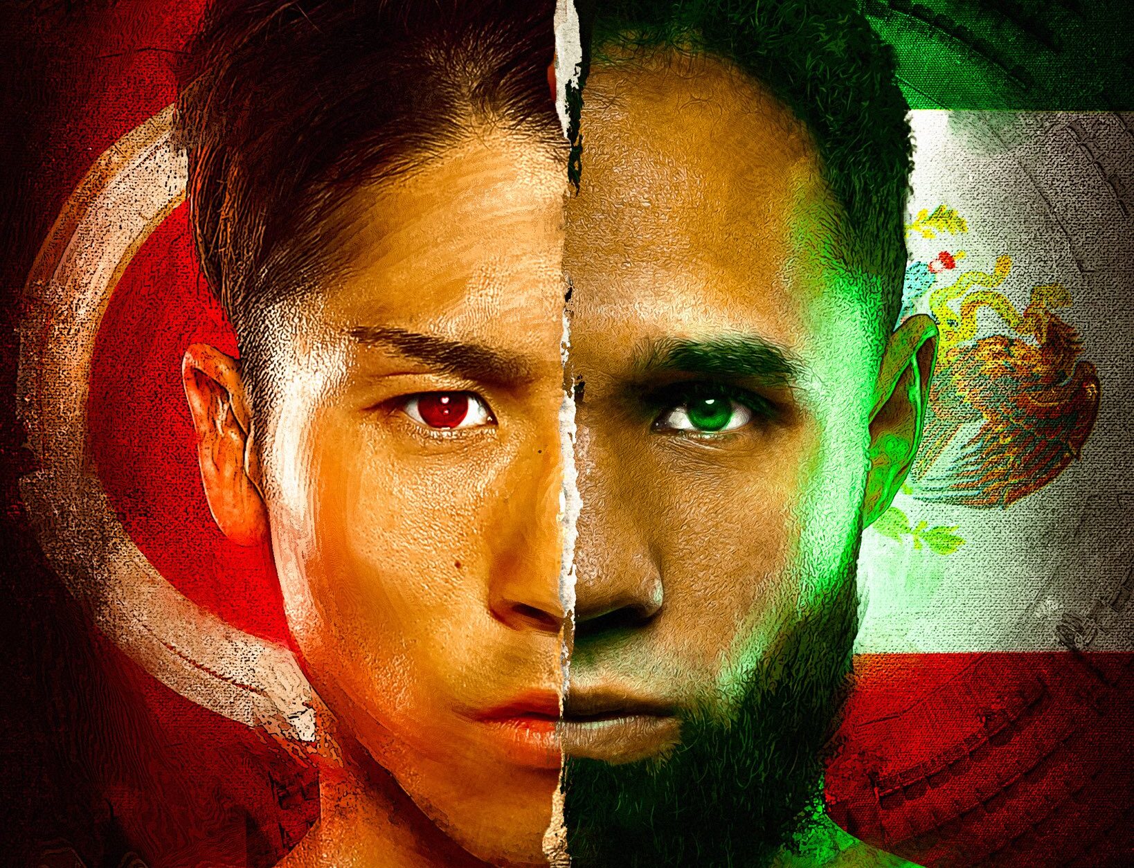 NAOYA INOUE A LA IZQUIERDA, Y PANTERA NERY A LA DERECHA, EN FLYER DE TOP RANK DE LA PELEA DEL LUNES 6 DE MAYO