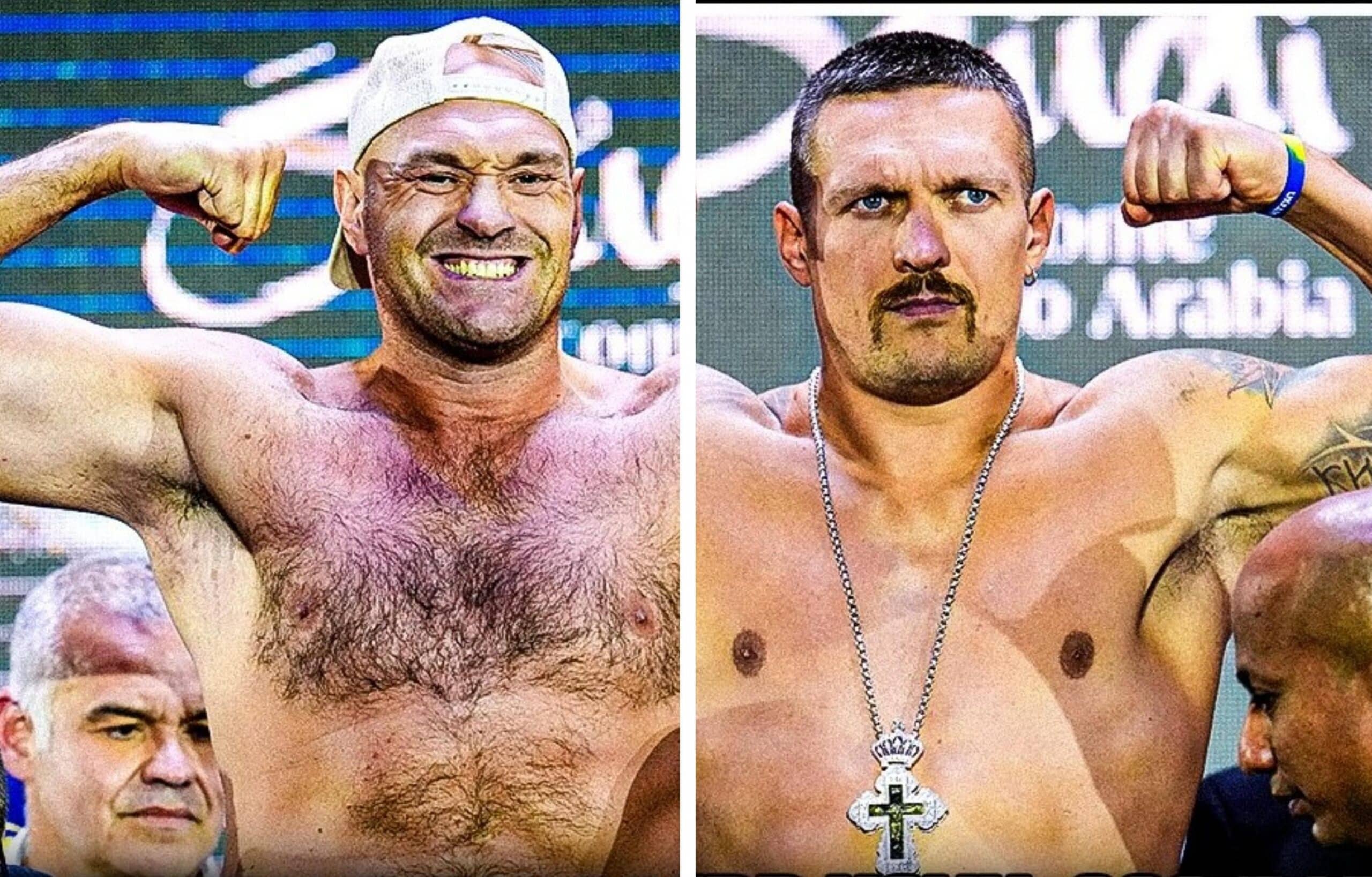 TYSON FURY A LA IZQUIERDA Y OLEKSANDR USYK A LA DERECHA