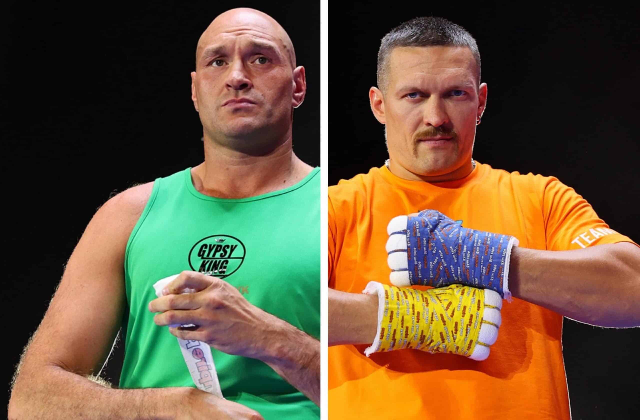 TYSON FURY A LA IZQUIERDA Y A LA DERECHA OLEKSANDR USYK