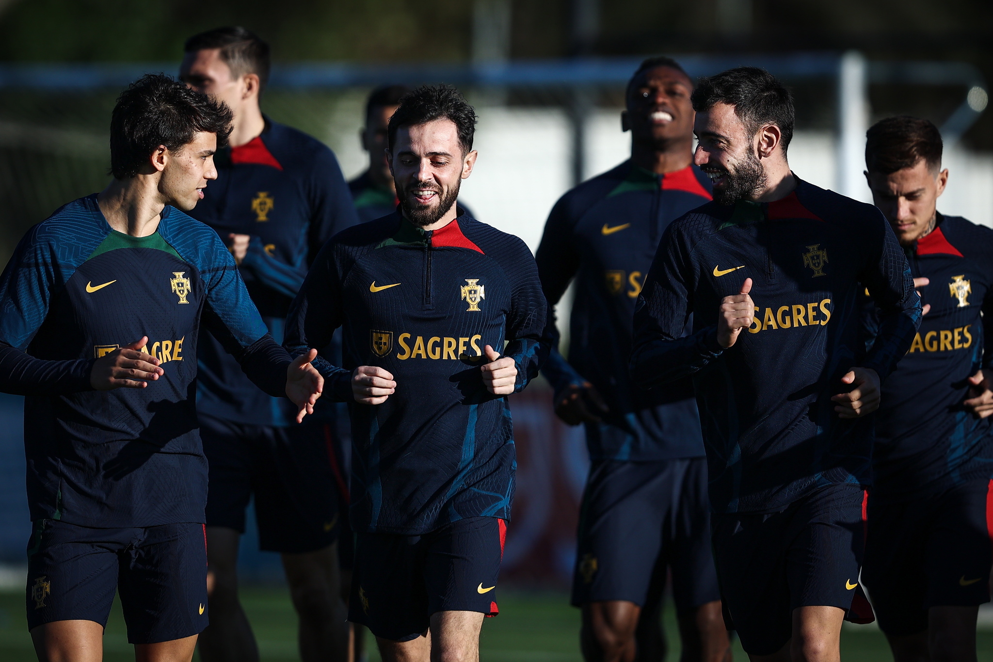 Jugadores de Portugal en entrenamiento previo a octavos de final.