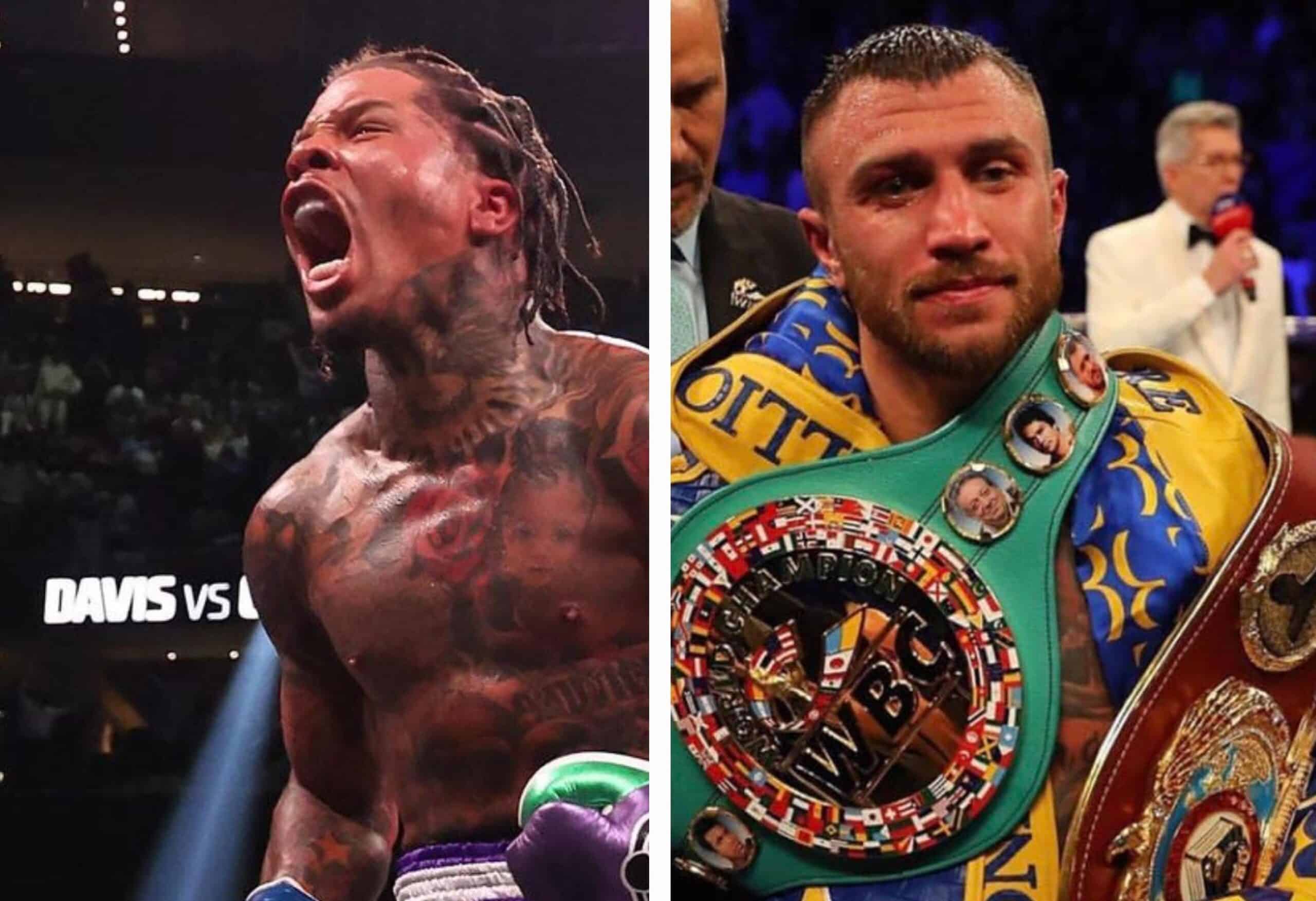 GERVONTA DAVIS A LA IZQUIERDA Y A LA DERECHA VASYL LOMACHENKO