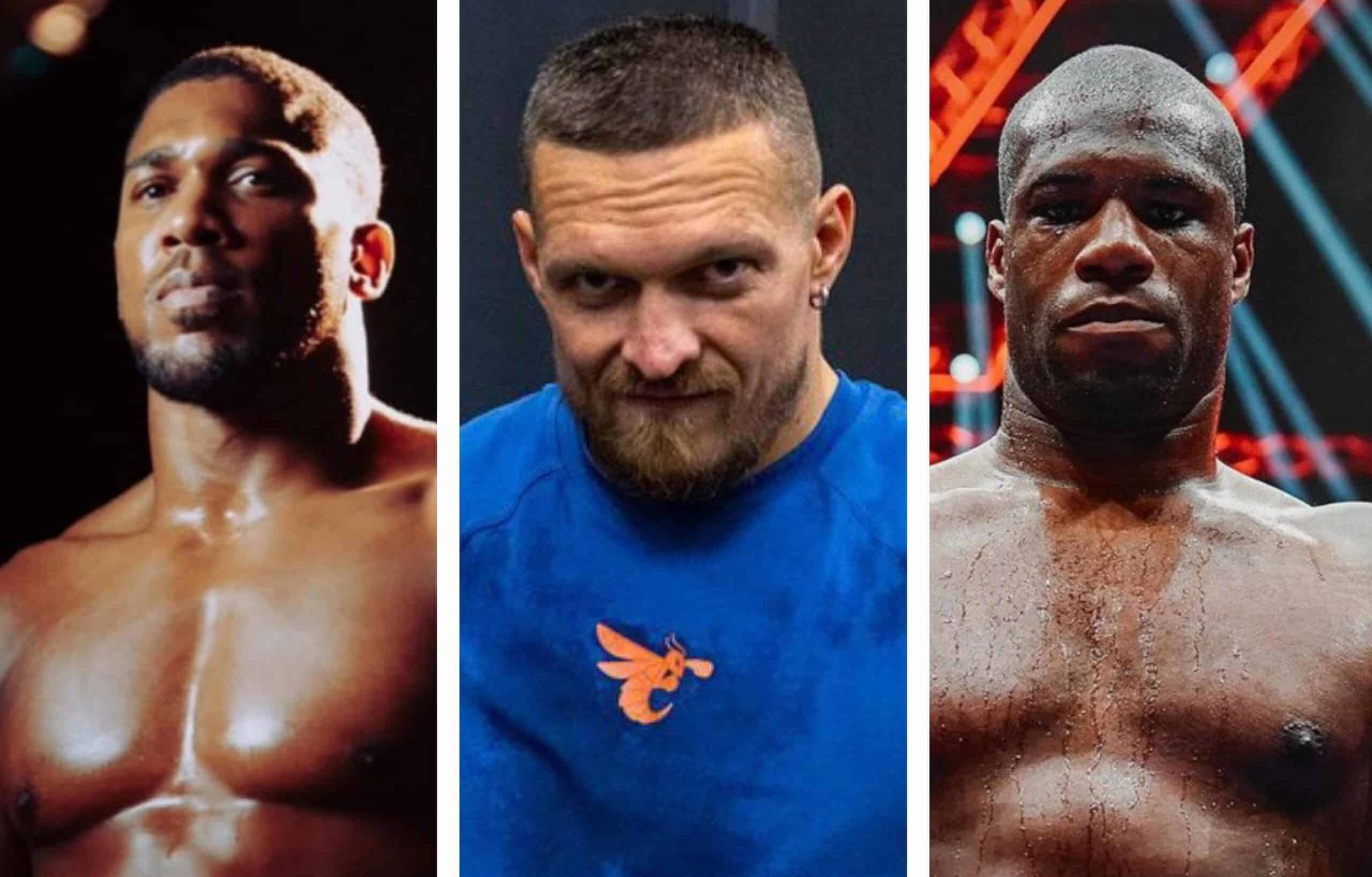 DE IZQUIERDA A DERECHA, ANTHONY JOSHUA, AL CENTRO OLEKSANDR USYK, Y A LA DERECHA DANIEL DUBOIS