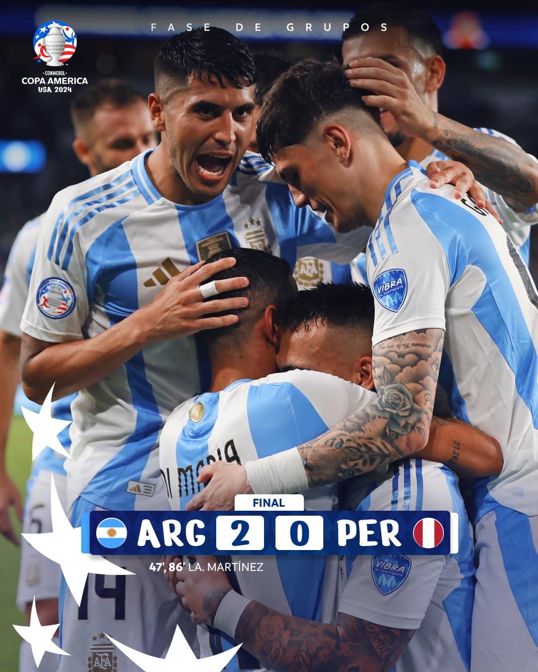La Albiceleste derrota 2-0 a Perú con doblete de Lautaro Martínez en acción de Copa América.