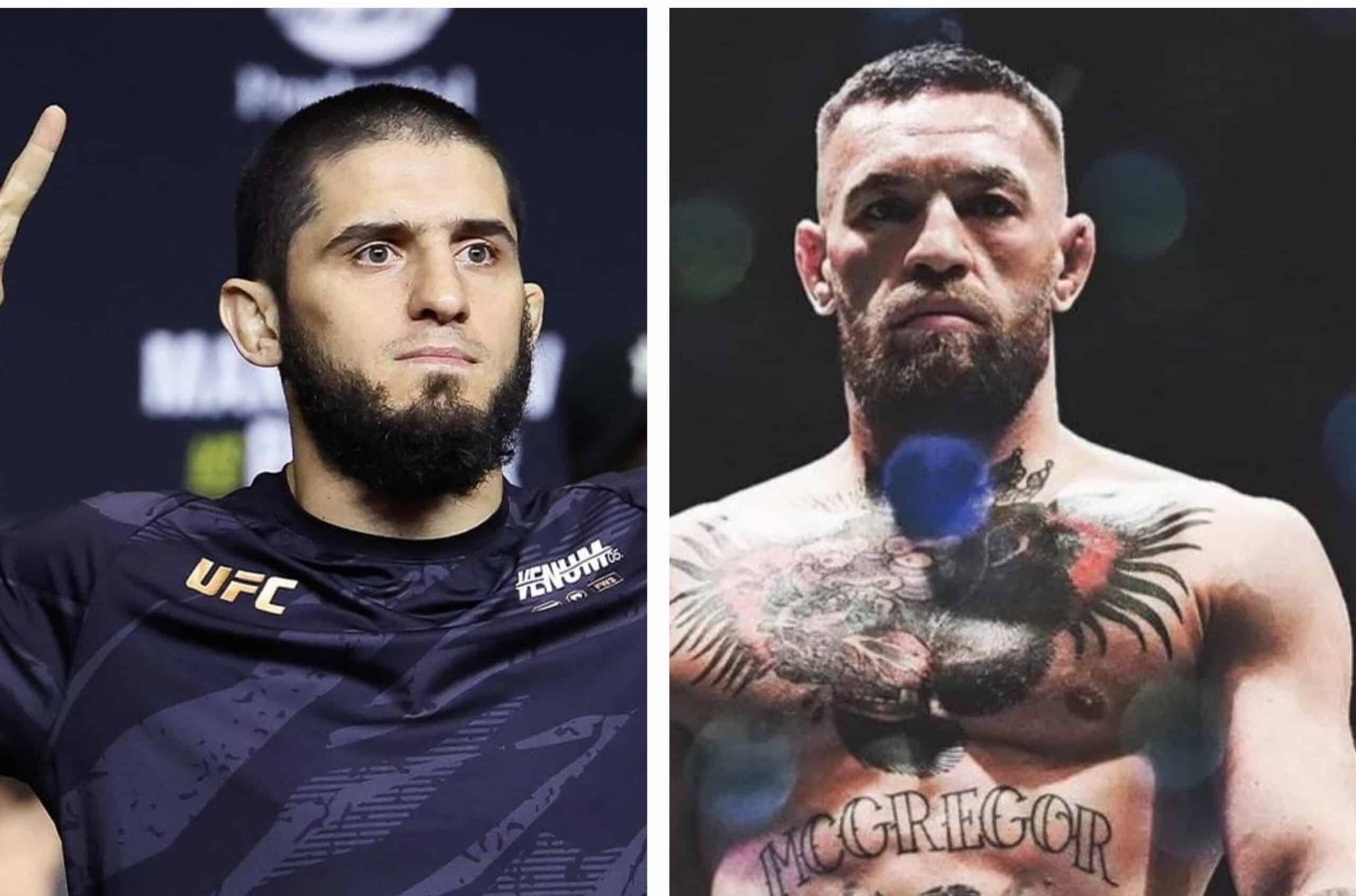 ISLAM MAKHACHEV A LA IZQUIERDA Y CONOR MCGREGOR A LA DERECHA