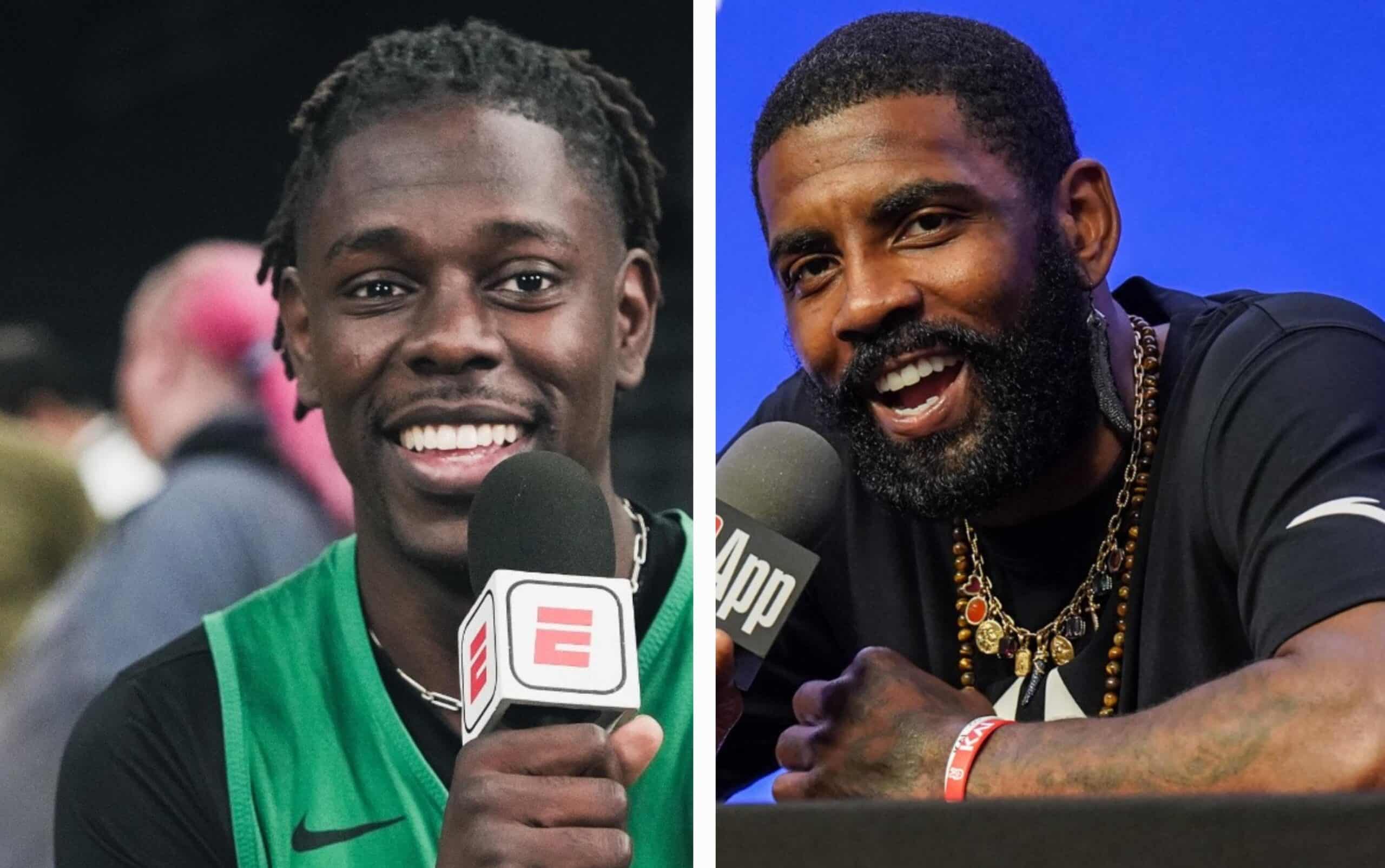 JRUE HOLIDAY A LA IZQUIERDA DE LOS CELTICS, Y KYRIE IRVING A LA DERECHA DE LOS MAVERICKS