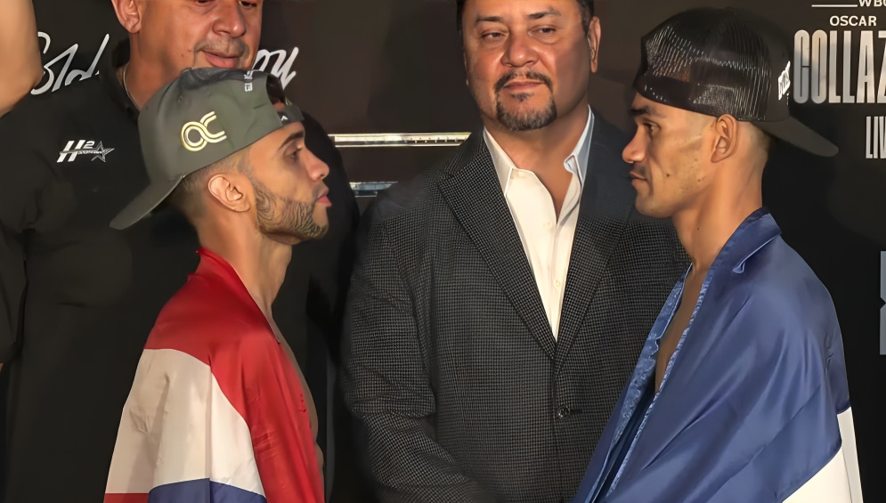ÓSCAR COLLAZO A LA IZQUIERDA Y GERARDO ZAPATA A LA DERECHA, CARA A CARA TRAS EL PESAJE
