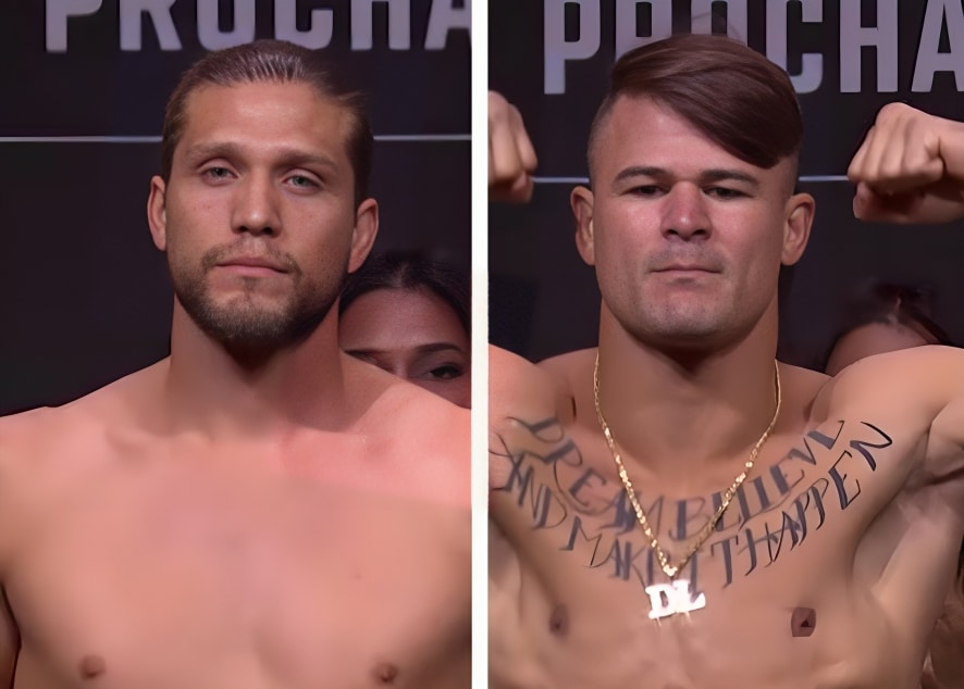 BRIAN ORTEGA A LA IZQUIERDA Y DIEGO LOPES A LA DERECHA, POSAN PARA LA FOTO TRAS EL PESAJE