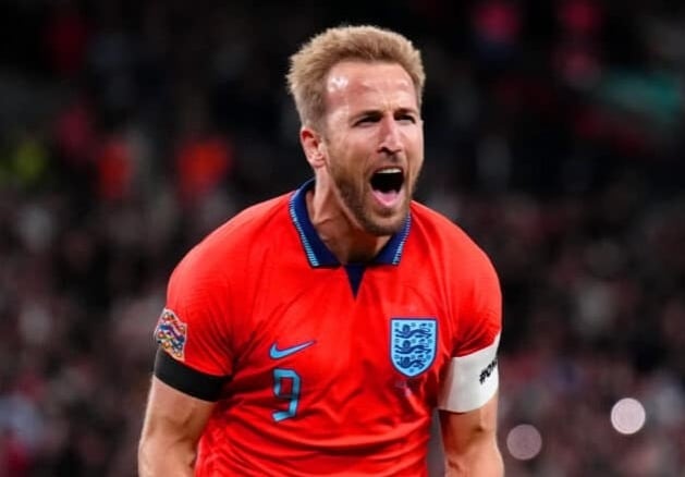 Harry Kane festeja uno de sus goles en el Mundial de Qatar.