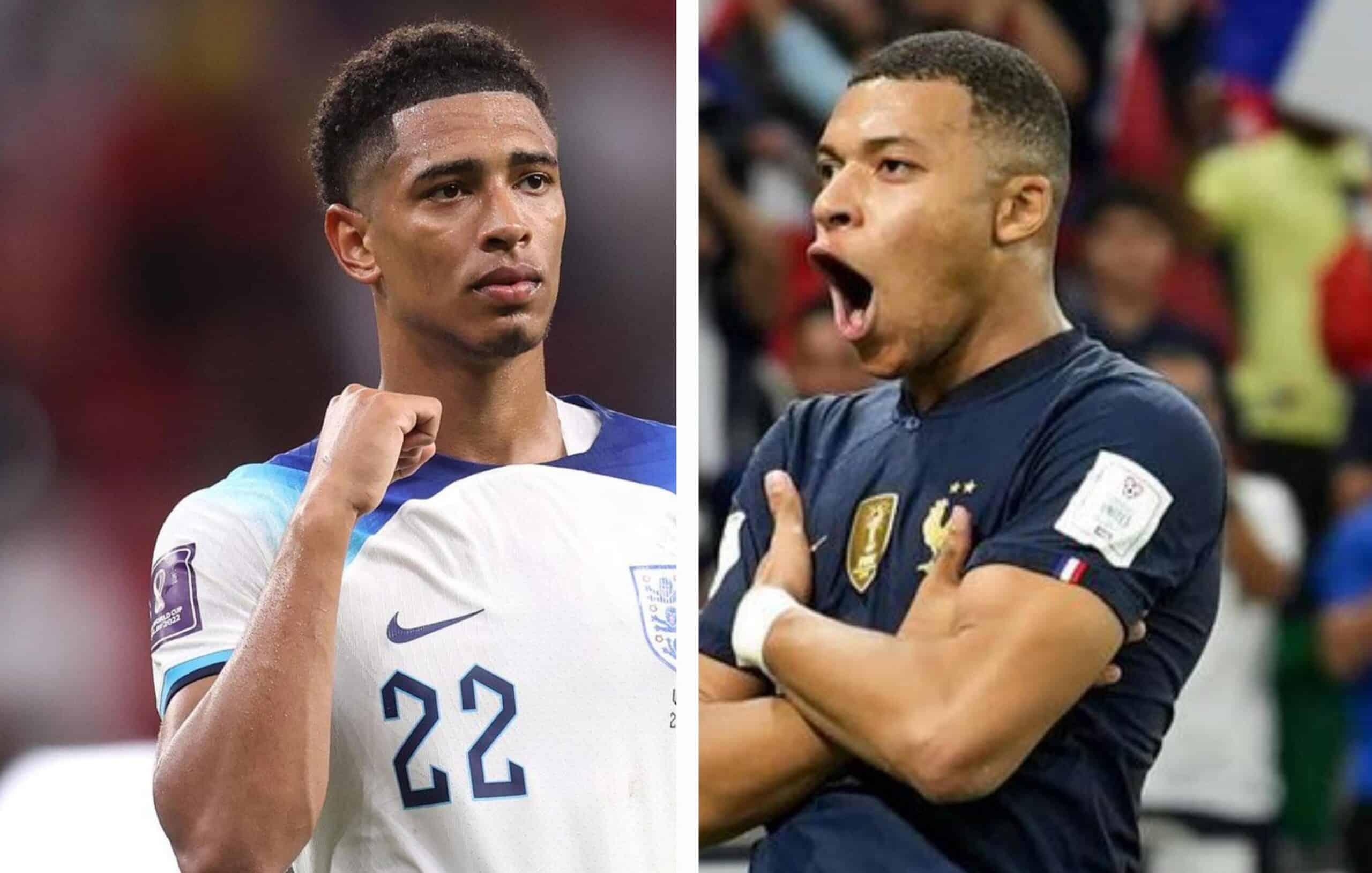 JUDE BELLINGHAM A LA IZQUIERDA DE INGLATERRA Y KYLIAN MBPAPÉ A LA DERECHA DE FRANCIA