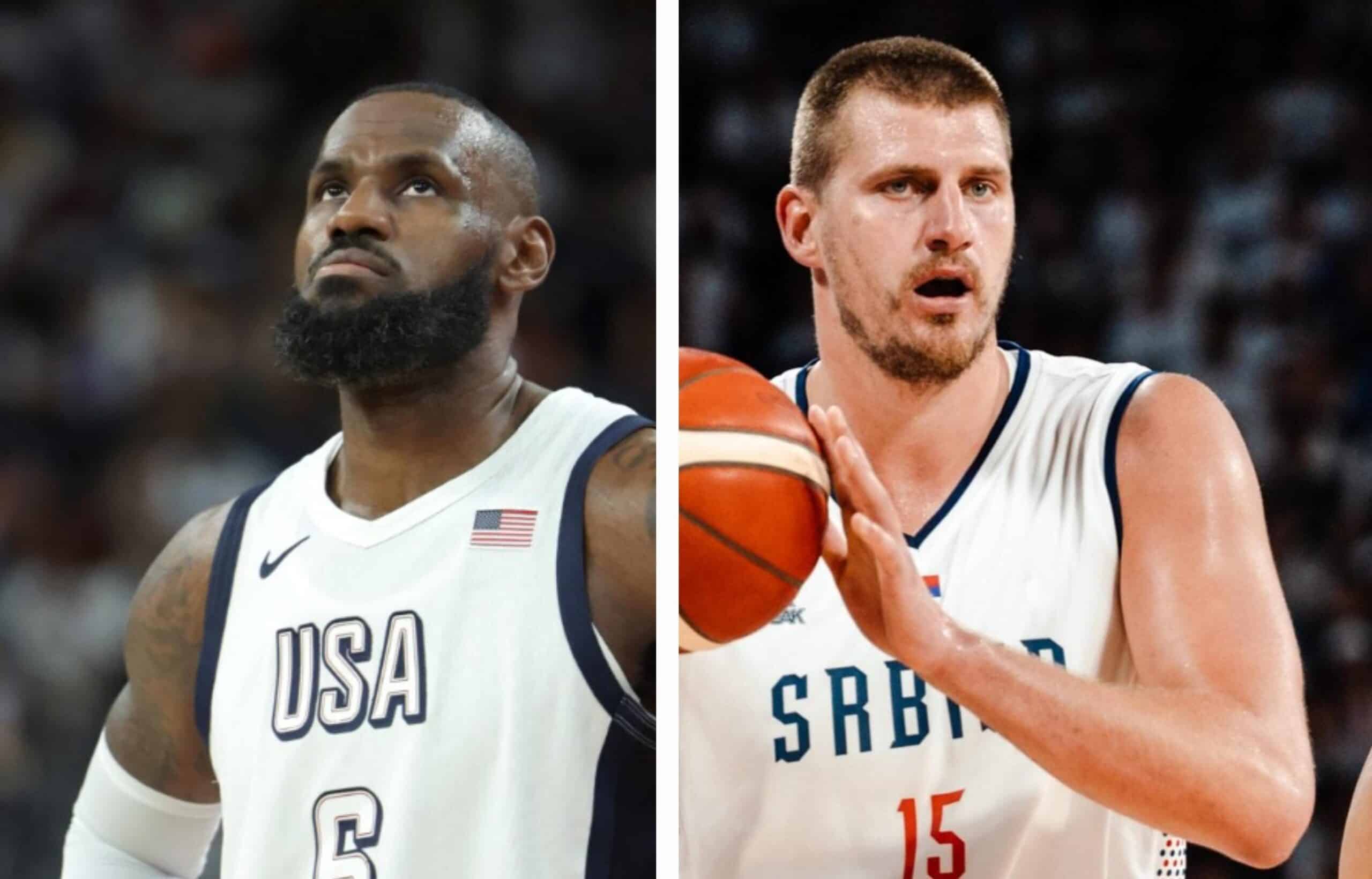 LEBRON JAMES DE ESTADOS UNIDOS A LA IZQUIERDA Y NIKOLA JOKIC DE SERBIA A LA DERECHA