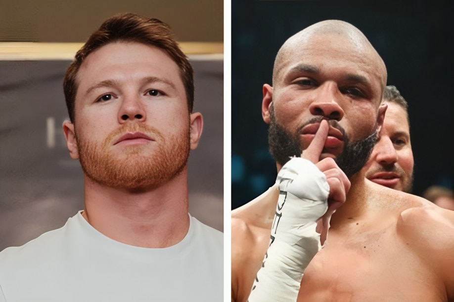 CANELO ÁLVAREZ A LA IZQUIERDA, Y CHRIS EUBANK JR A LA DERECHA