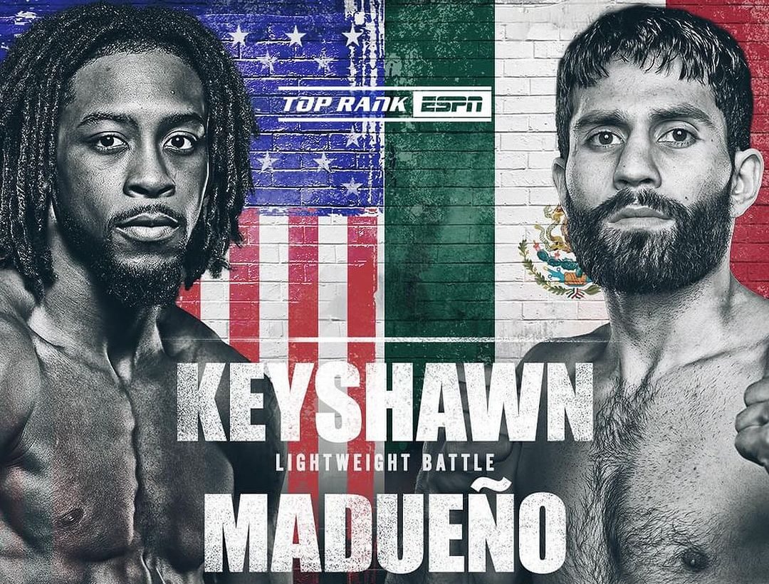 KEYSHAWN DAVIS A LA IZQUIERDA Y MIGUEL MADUEÑO A LA DERECHA, EN EL FLYER OFICIAL DE LA PELEA