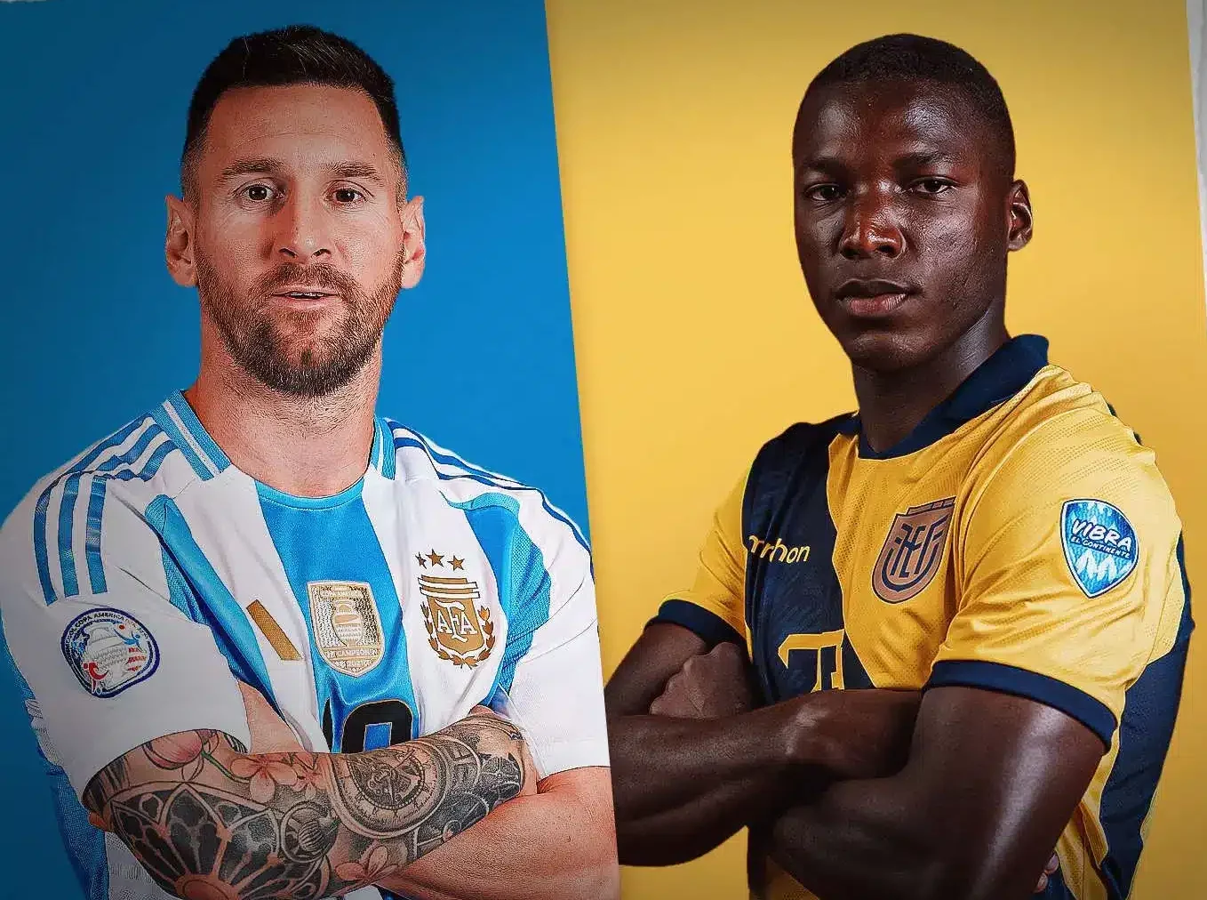 LIONEL MESSI A LA IZQUIERDA DE ARGENTINA, Y MOISÉS CAICEDO A LA DERECHA DE ECUADOR