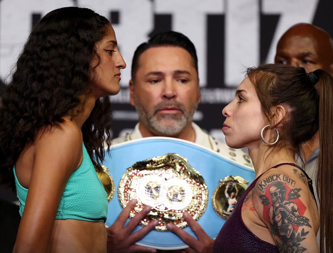 GABRIELA FUNDORA A LA IZQUIERDA Y DANIELA ASENJO A LA DERECHA, CARA A CARA TRAS EL PESAJE