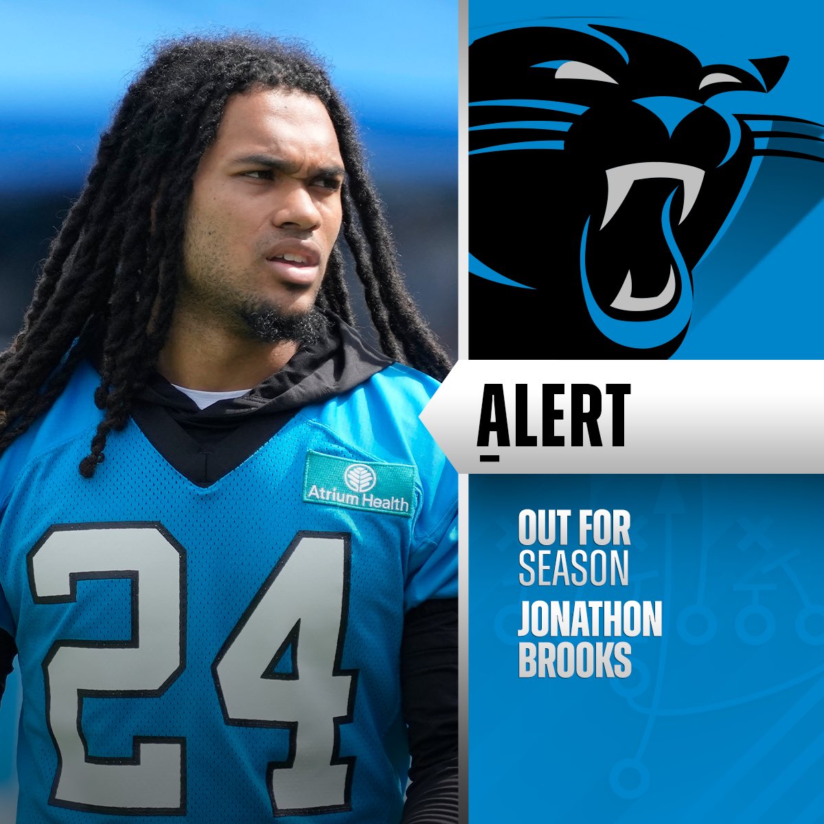 El entrenador de los Panthers, Dave Canales, dice que el corredor novato Jonathon Brooks sufrió un desgarro del ligamento cruzado anterior.