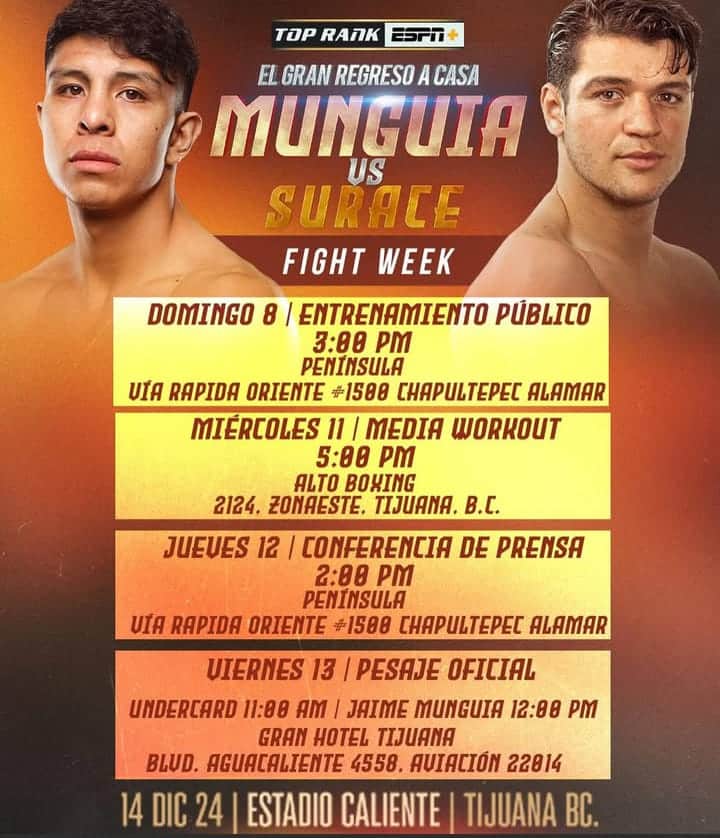 Itinerario de la pelea de esta semana en Tijuana.