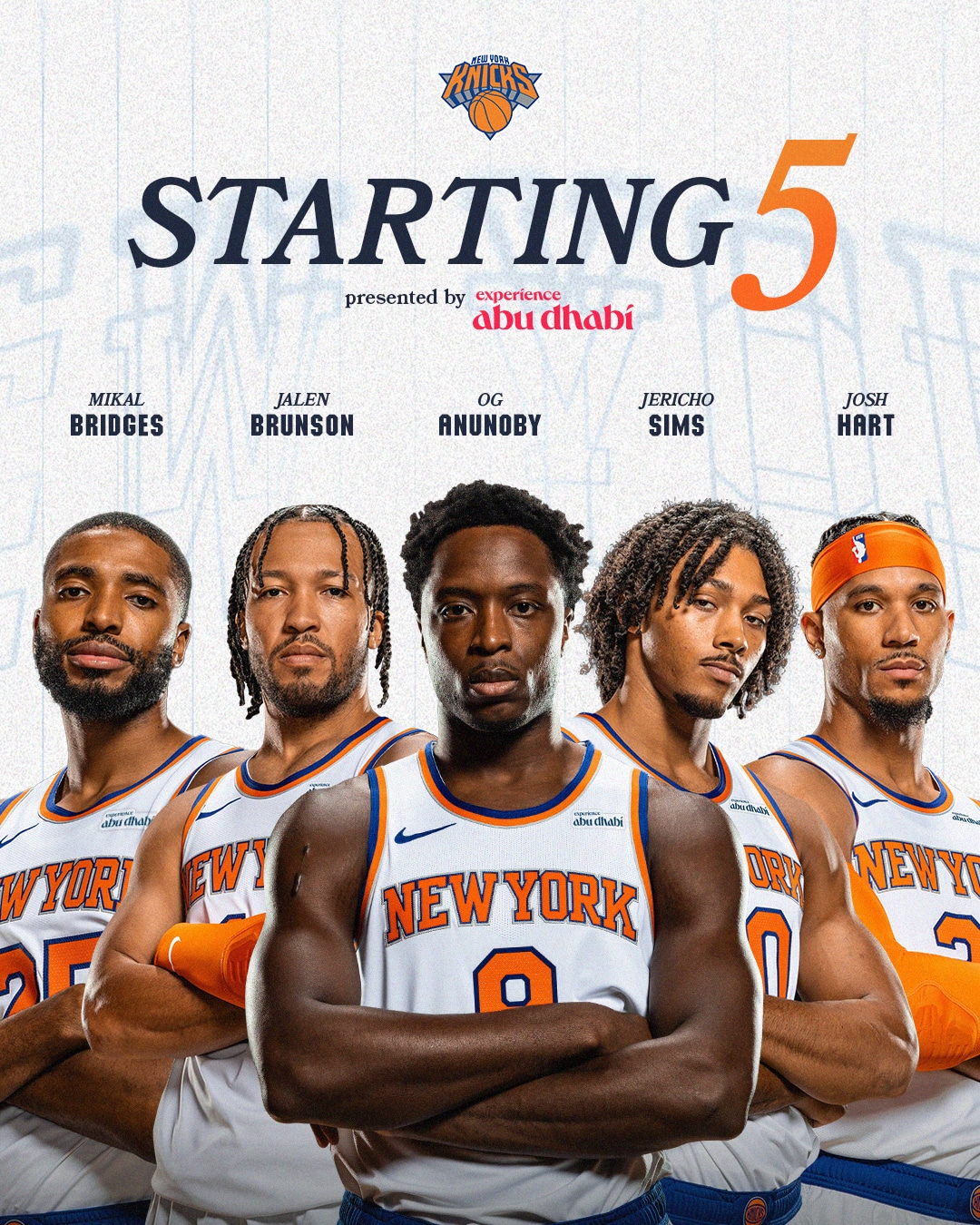 Posible quinteto titular de los New York Knicks para hoy.