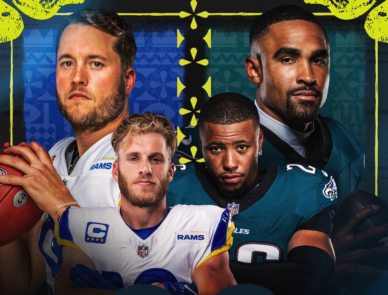Eagles y Rams se miden en partido divisional de la Conferencia Nacional.