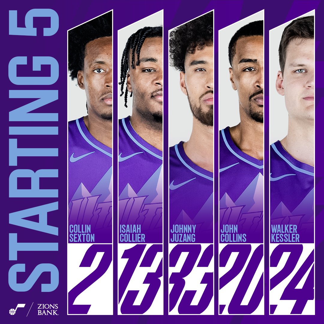 Quinteto titular del Utah Jazz para este domingo.