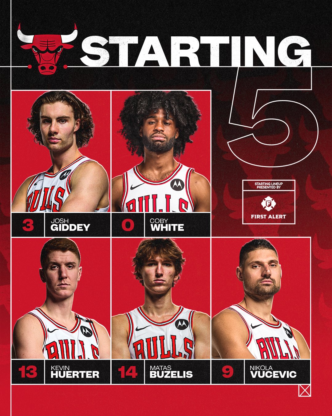 Jugadores titulares para esta noche por parte de los Bulls.