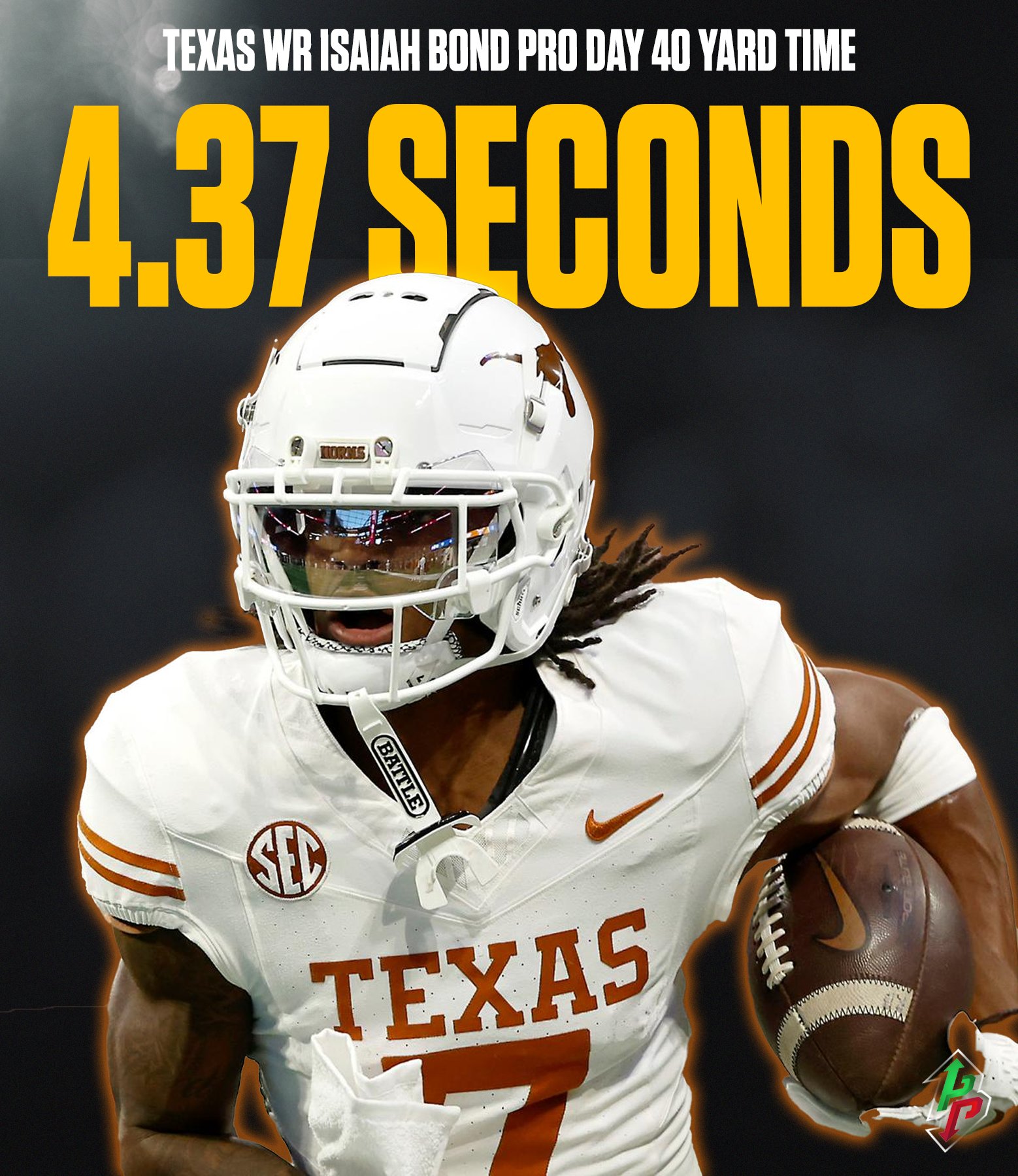 El receptor abierto de Texas, Isaiah Bond, corrió las 40 yardas en 4.37 segundos en el pro day de los Longhorns.