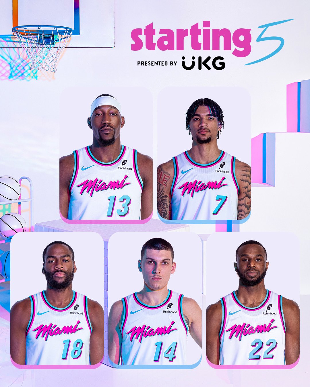 Quinteto titular del Miami Heat para el juego de hoy.