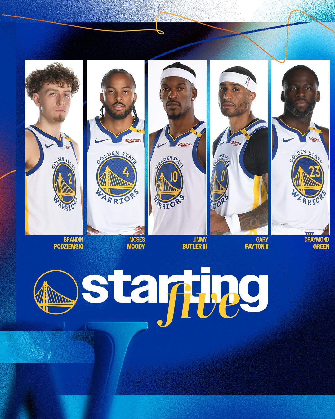 Quinteto inicial de los Warriors para el día de hoy.