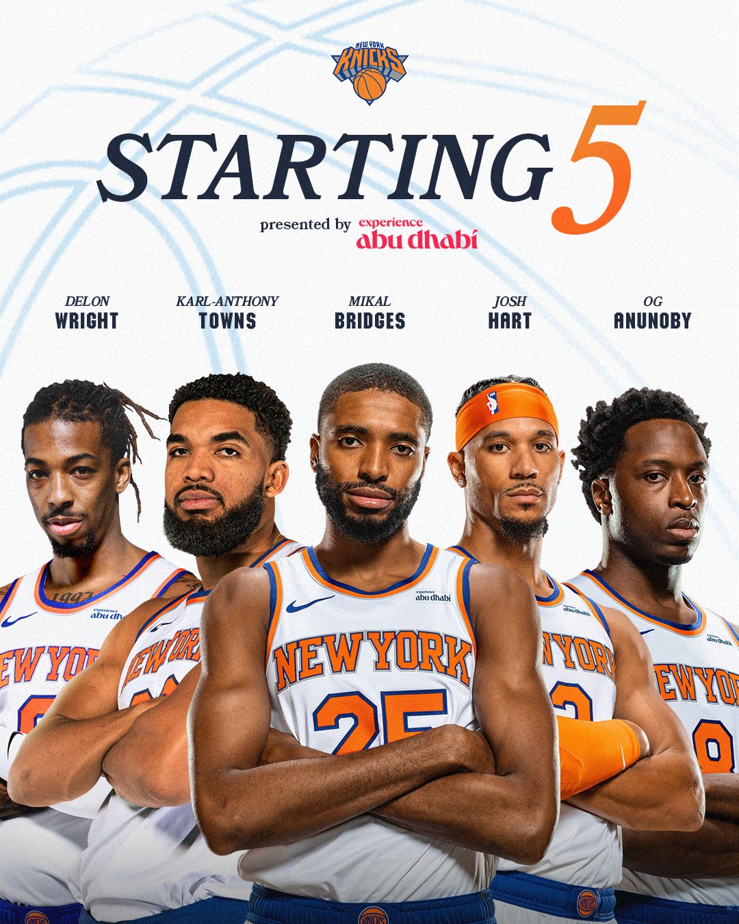 Quinteto titular de los New York Knicks para el día de hoy.