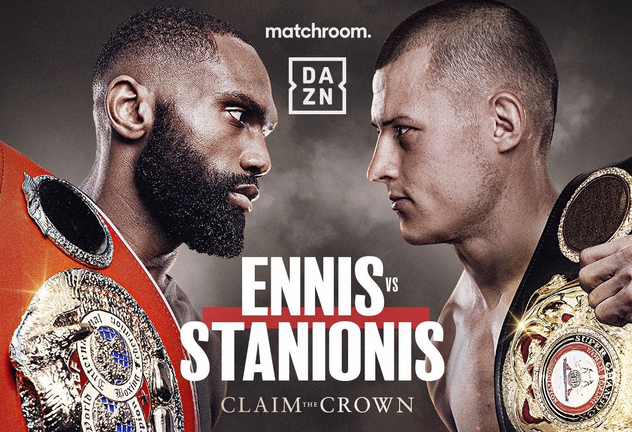 Este sábado 12 de abril, Jaron Ennis campeón de la FIB y Eimantas Stanionis campeón de la AMB unifican títulos welter en el Boardwalk Hall en Atlantic City, Nueva Jersey.