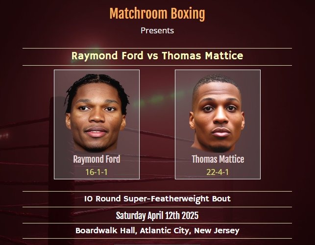 Raymond Ford vs Thomas Mattice, unapelea de peso superpluma a 10 asaltos.