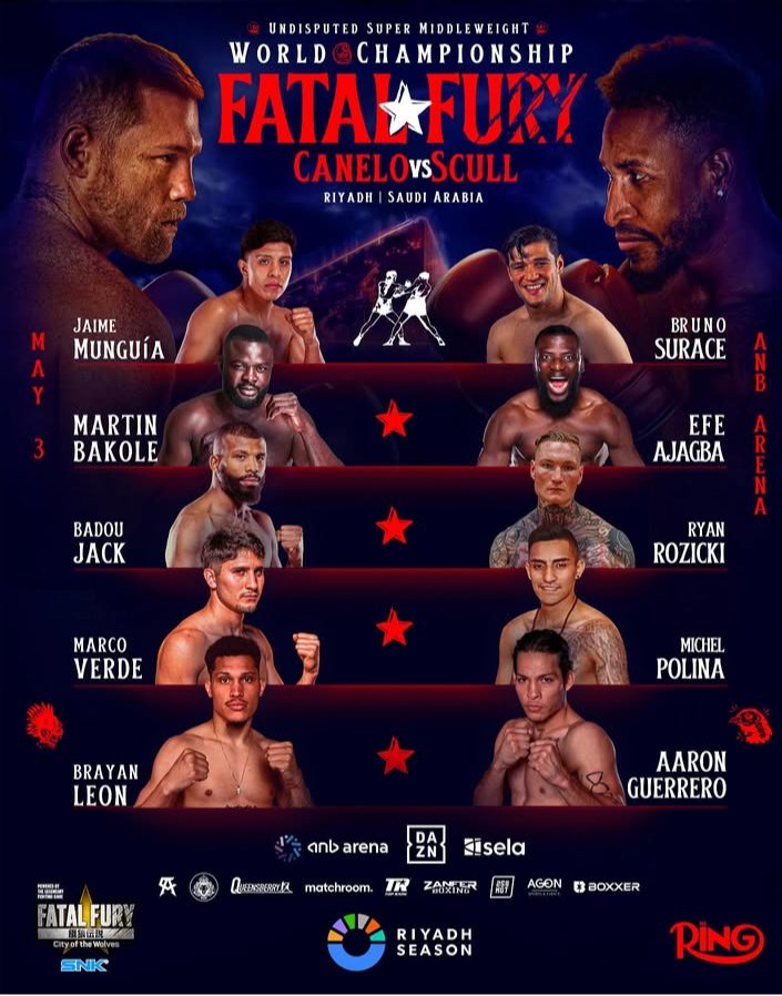 Jaime Munguía vs Bruno Surace; Pelea en peso supermediano.